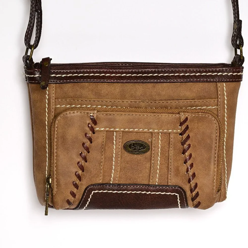 B.O.C. BORN CONCEPTS Brown Faux Leather Shoulder Bag /Cross-Body whip stitching - Picture 2 of 8